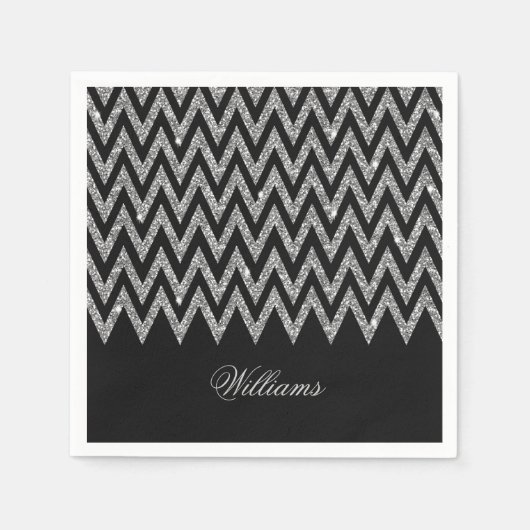 Cool trendy chevron zigzag Silver faux glitter Servet (Voorkant)