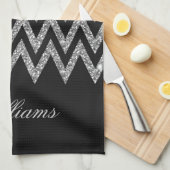 Cool trendy chevron zigzag Silver faux glitter Theedoek (Quarter Fold)