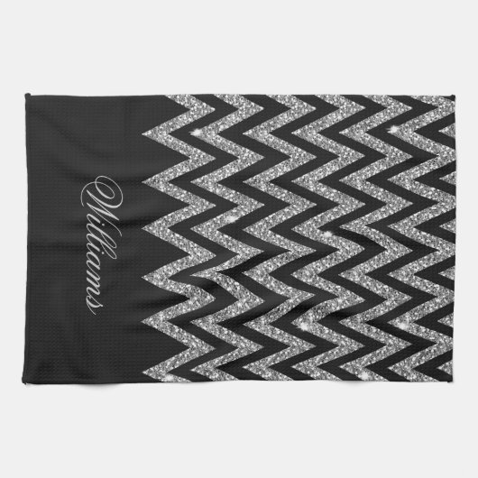 Cool trendy chevron zigzag Silver faux glitter Theedoek (Horizontaal)