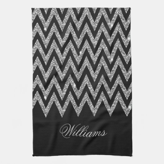 Cool trendy chevron zigzag Silver faux glitter Theedoek (Verticaal)