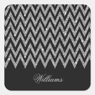 Cool trendy chevron zigzag Silver faux glitter Vierkante Sticker