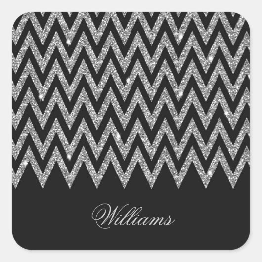 Cool trendy chevron zigzag Silver faux glitter Vierkante Sticker (Voorkant)