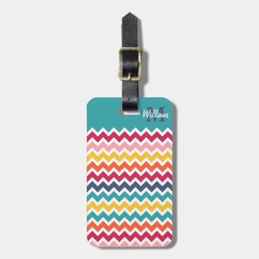 Cool trendy colorful custom Monogram chevron Bagagelabel (Voorkant verticaal)