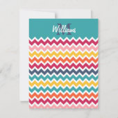 Cool trendy colorful custom Monogram chevron Notitiekaartje (Voorkant)
