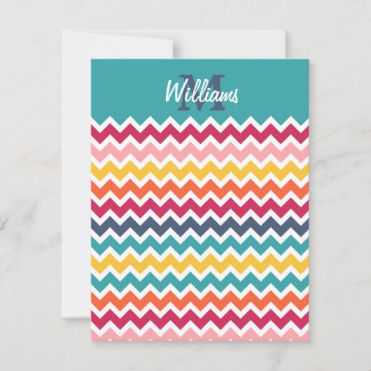Cool trendy colorful custom Monogram chevron Notitiekaartje (Voorkant)