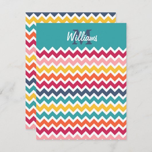 Cool trendy colorful custom Monogram chevron Notitiekaartje (Voorkant / Achterkant)