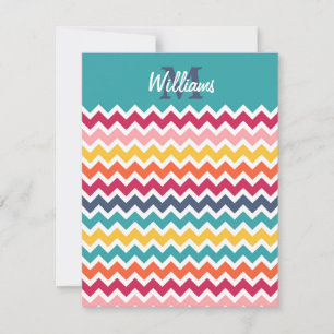 Cool trendy colorful custom Monogram chevron Notitiekaartje