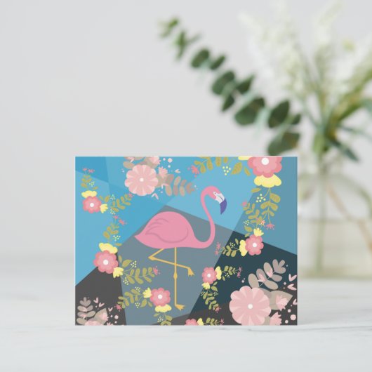 Cool Trendy Cous Cute Pink Girly Floral Flamingo Briefkaart (Staand voorkant)