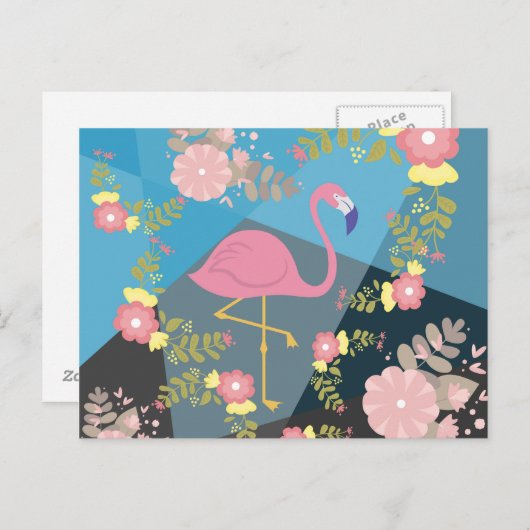 Cool Trendy Cous Cute Pink Girly Floral Flamingo Briefkaart (Voorkant / Achterkant)