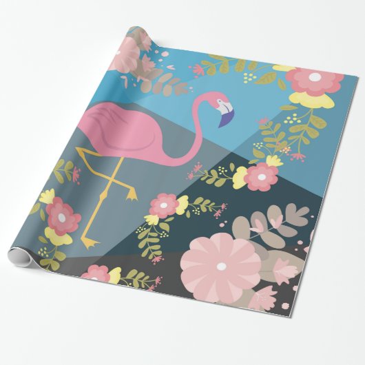 Cool Trendy Cous Cute Pink Girly Floral Flamingo Cadeaupapier (Uitgerold)