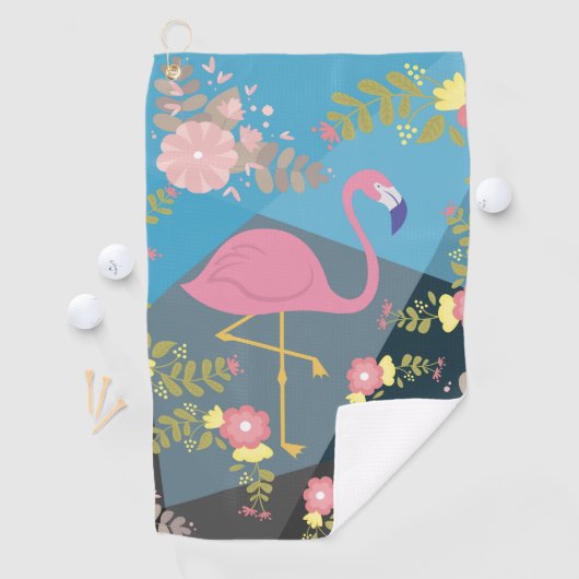 Cool Trendy Cous Cute Pink Girly Floral Flamingo Golfhanddoek (Insitu)