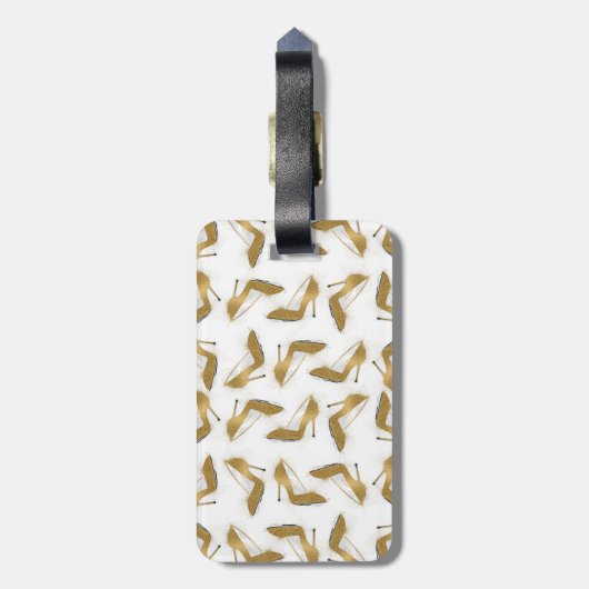 Cool trendy faux goudglitter hiel bagagelabel (Achterkant verticaal)