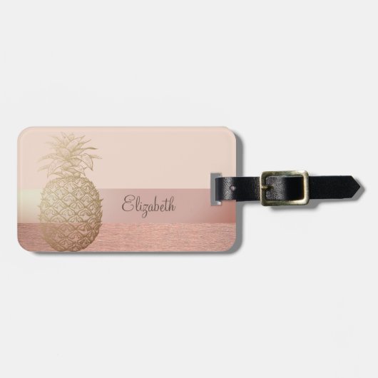 Cool trendy gestreept, gouden ananas bagagelabel (Voorkant horizontaal)
