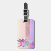 Cool Trendy Gestreepte, Kleurrijke Ananas Bagagelabel (Voorkant verticaal)
