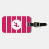 Cool Trendy Girly Pink White Striped Monogram Bagagelabel (Voorkant horizontaal)