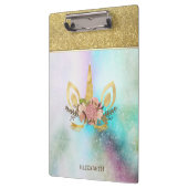 Cool Trendy Gold Glitter Unicorn Face-Personalized Klembord (Links)