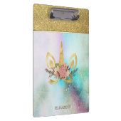 Cool Trendy Gold Glitter Unicorn Face-Personalized Klembord (Rechts)