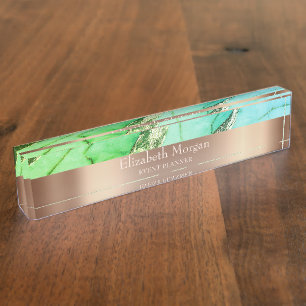 Cool Trendy Green Marble Roos Gold Naambordje