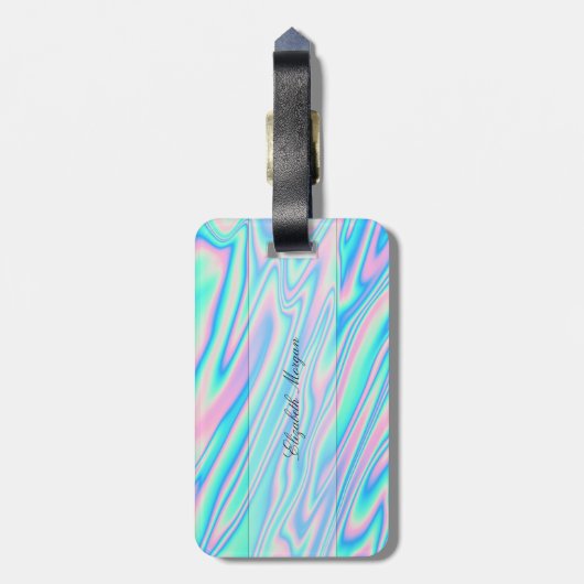 Cool Trendy Holographic Texture, Monogram Bagagelabel (Achterkant verticaal)
