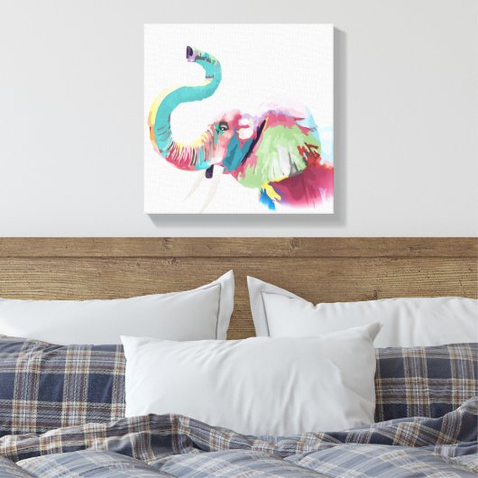 Cool Trendy Kleurrijke Olifant Canvas Afdruk (Insitu (Slaapkamer))