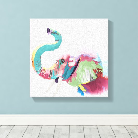 Cool Trendy Kleurrijke Olifant Canvas Afdruk (Insitu (Houten vloer))