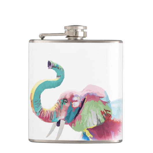Cool Trendy Kleurrijke Olifant Heupfles (Voorkant)