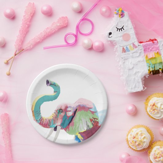 Cool Trendy Kleurrijke Olifant Papieren Bordje (Feest)