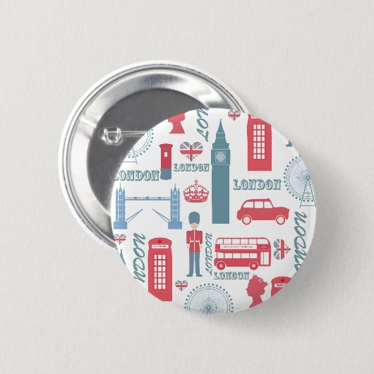 Cool trendy London illustraties patroon Ronde Button 5,7 Cm (Voorkant /achterkant)