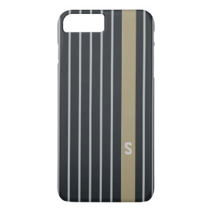 Cool trendy mannelijk zwart grijs strepen monogram iPhone 8/7 plus hoesje
