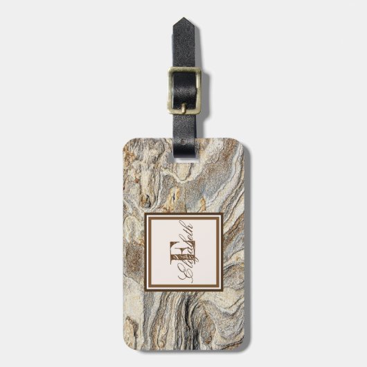 Cool Trendy Marble Texture, Monogram-Personalized Bagagelabel (Voorkant verticaal)