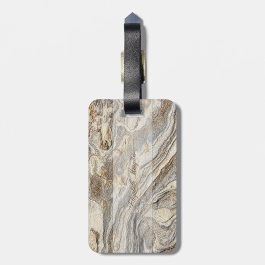Cool Trendy Marble Texture, Monogram-Personalized Bagagelabel (Achterkant verticaal)