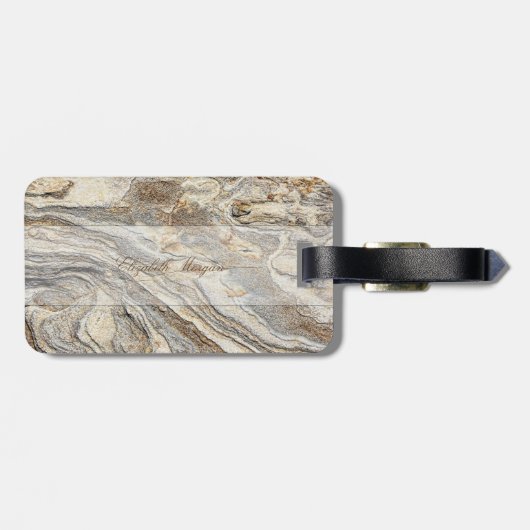 Cool Trendy Marble Texture, Monogram-Personalized Bagagelabel (Achterkant horizontaal)