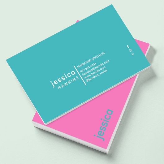 Cool Trendy Modern Hot Pink & Verdigris Blauw-Groe Visitekaartje