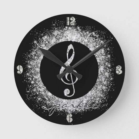 Cool Trendy Music Treble Clef Glitter Sparkles Ronde Klok (Voorkant)