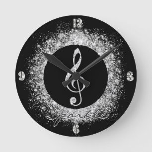 Cool Trendy Music Treble Clef Glitter Sparkles Ronde Klok