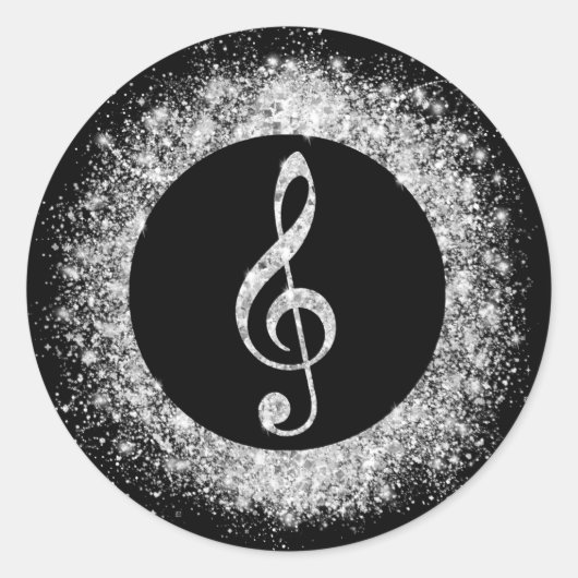 Cool Trendy Music Treble Clef Glitter Sparkles Ronde Sticker (Voorkant)