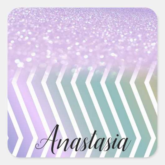 Cool Trendy Paarse Glitter Vierkante Sticker (Voorkant)
