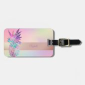Cool Trendy Striped, Pineappel Holographic Bagagelabel (Voorkant horizontaal)