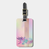 Cool Trendy Striped, Pineappel Holographic Bagagelabel (Voorkant verticaal)