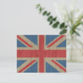 Cool trendy U.K. Union Jack Flag burlap textuur Briefkaart (Staand voorkant)