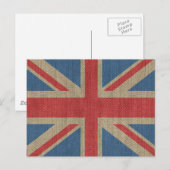Cool trendy U.K. Union Jack Flag burlap textuur Briefkaart (Voorkant / Achterkant)