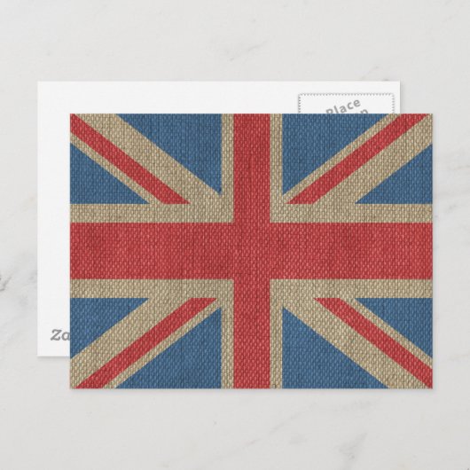 Cool trendy U.K. Union Jack Flag burlap textuur Briefkaart (Voorkant / Achterkant)