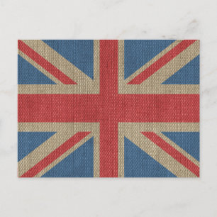 Cool trendy U.K. Union Jack Flag burlap textuur Briefkaart
