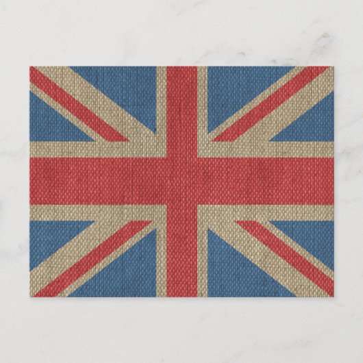 Cool trendy U.K. Union Jack Flag burlap textuur Briefkaart (Voorkant)