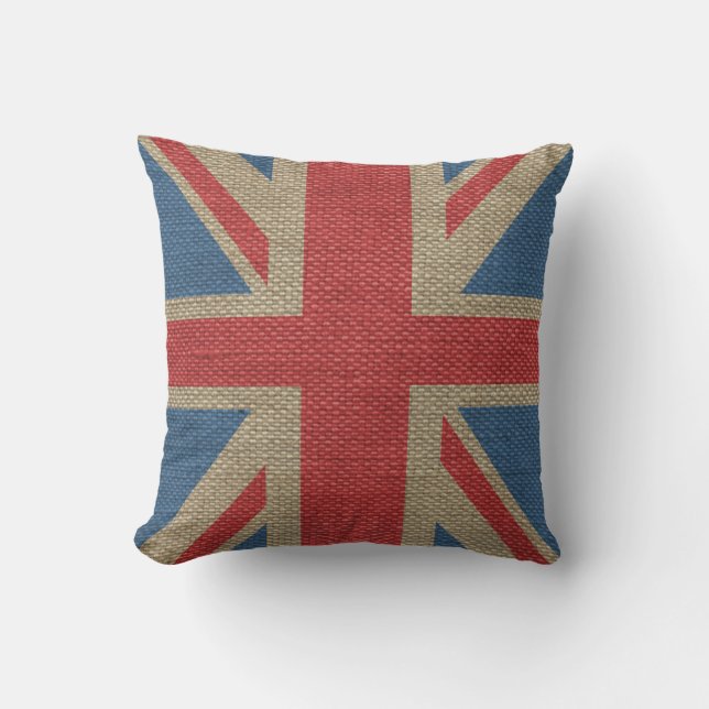 Cool trendy U.K. Union Jack Flag burlap textuur Kussen (Voorkant)