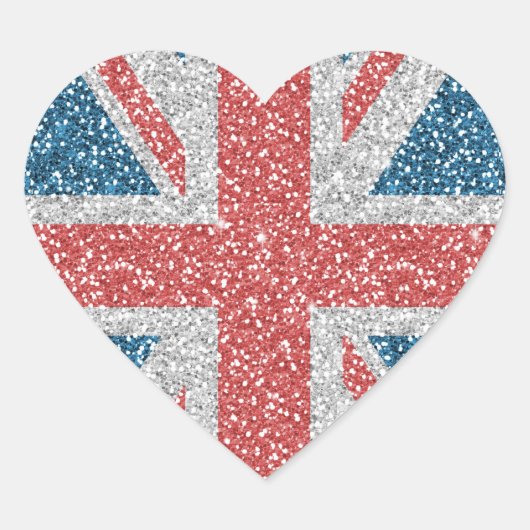 Cool trendy U.K. Union Jack vlag faux glitter Hart Sticker (Voorkant)