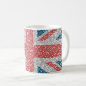 Cool trendy U.K. Union Jack vlag faux glitter Koffiemok (Voorkant rechts)