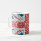 Cool trendy U.K. Union Jack vlag faux glitter Koffiemok (Voorkant links)