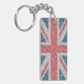 Cool trendy U.K. Union Jack vlag faux glitter Sleutelhanger (Voorkant Links)