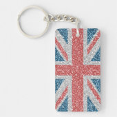 Cool trendy U.K. Union Jack vlag faux glitter Sleutelhanger (Voorkant)